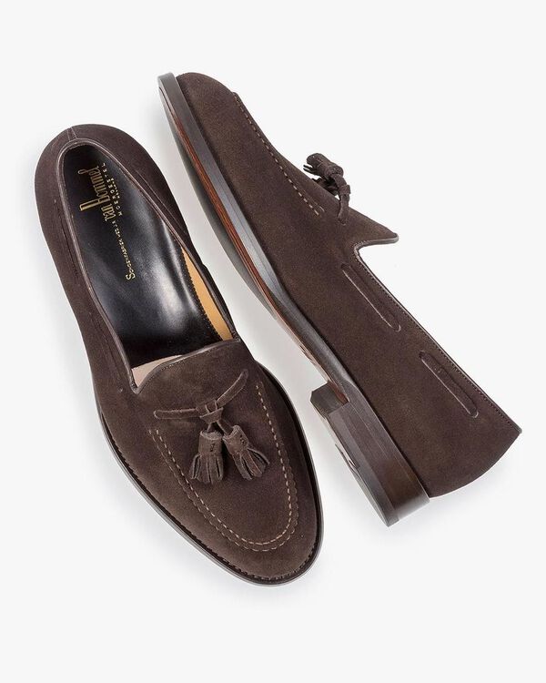 Dark brown suede leather loafer