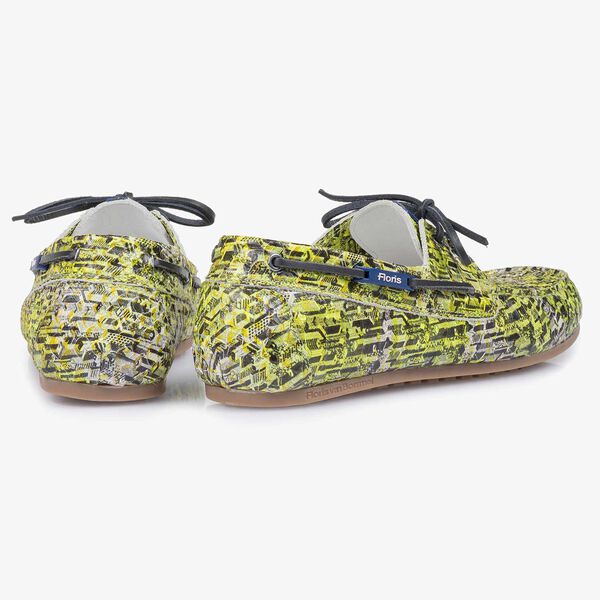 Yellow snake print calf leather sailing shoe