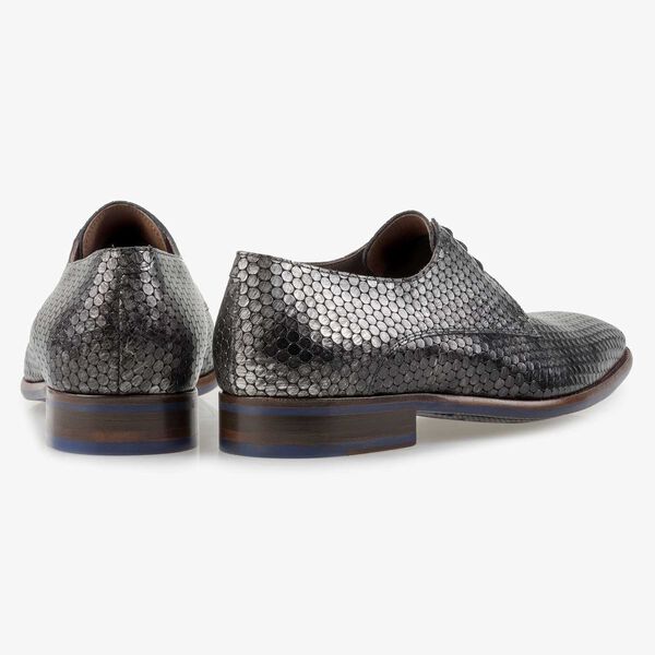 Grey calf leather lace shoe with metallic print