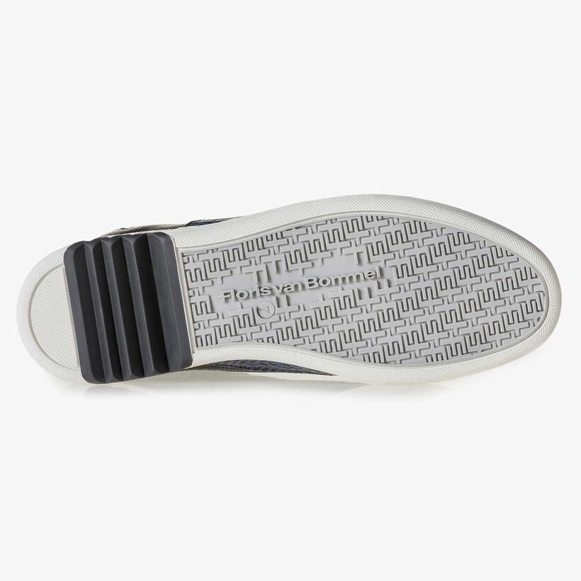 Blauwe leren sneaker met visgraatdessin