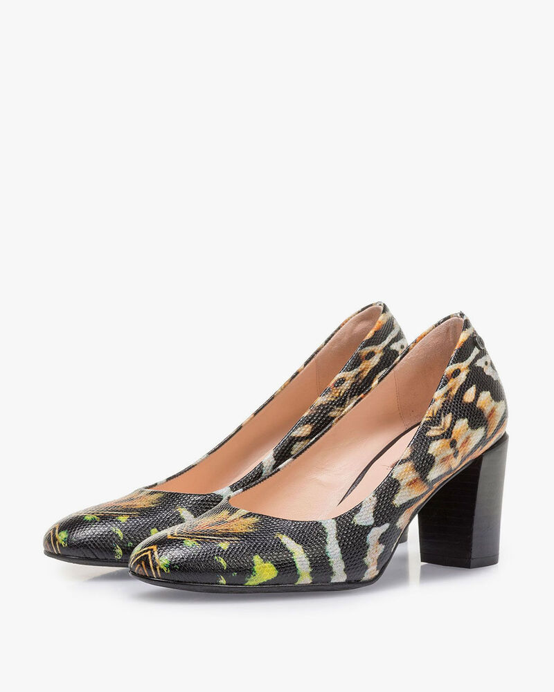 Zwarte leren pump print
