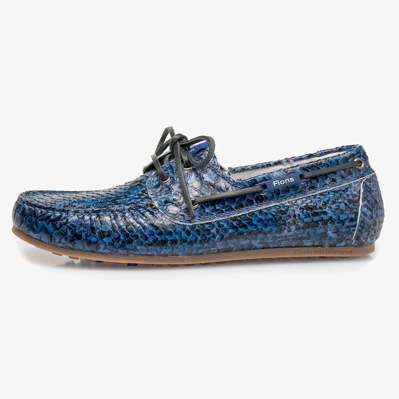 Blue snake print calf leather sailing shoe