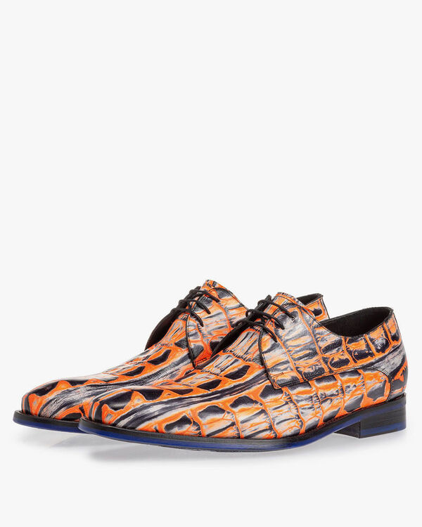 Veterschoen crocoprint oranje