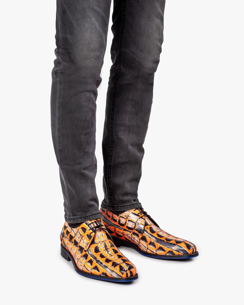 Veterschoen crocoprint oranje