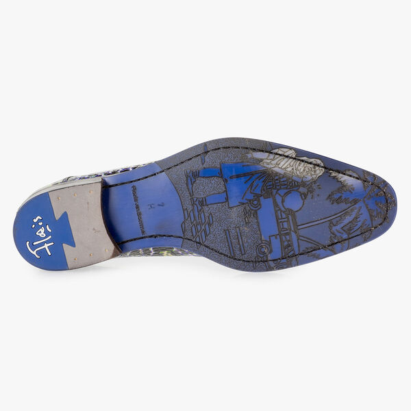 Premium blauwe veterschoen met crocoprint