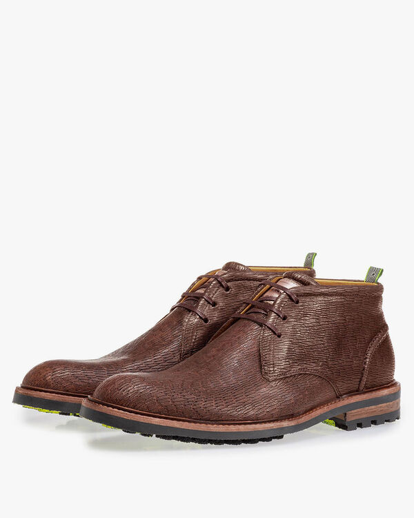 Lace boot brown with print