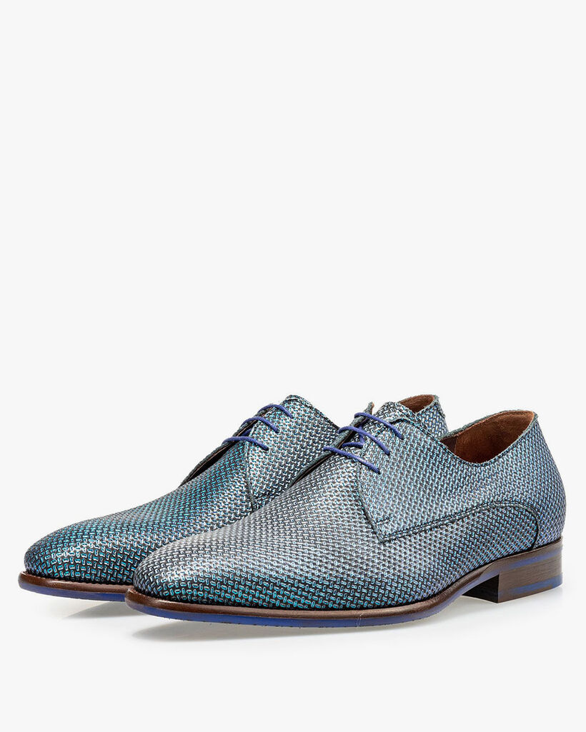 Veterschoen blauw metallic
