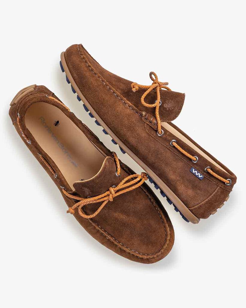 Moccasin suede leather cognac