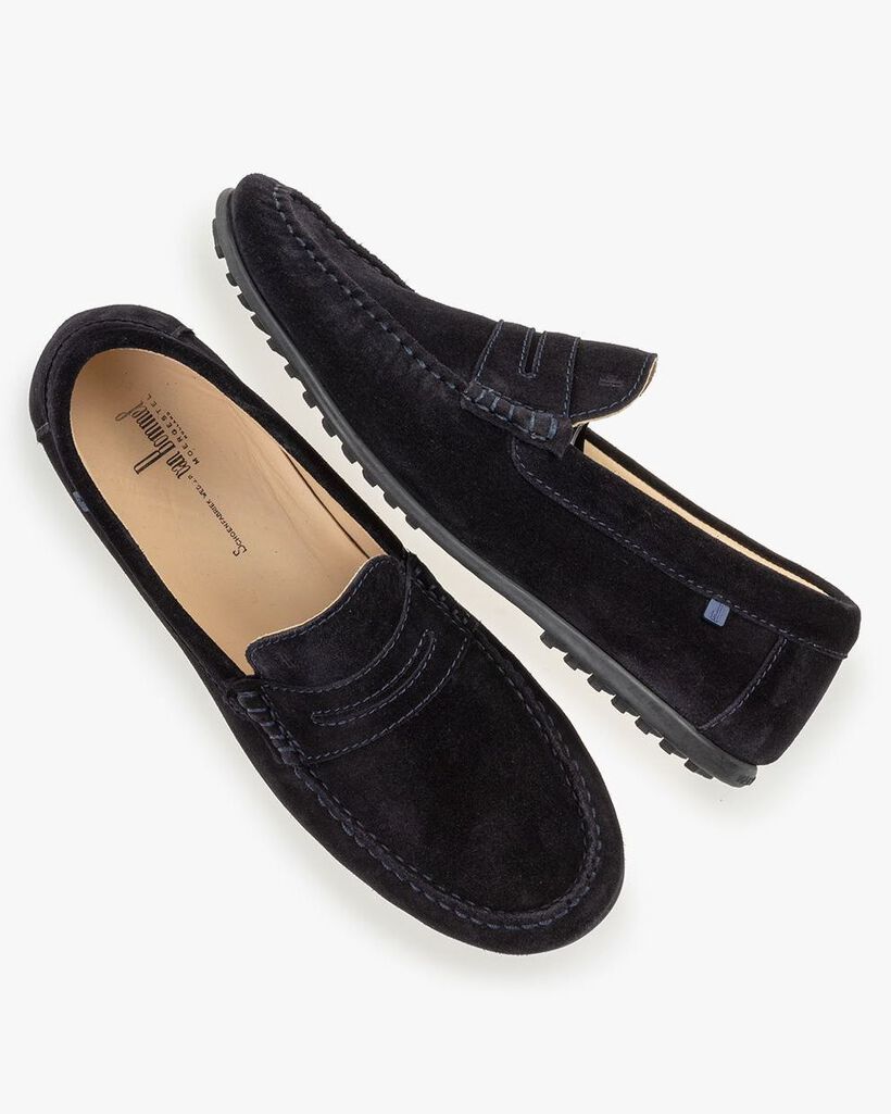 Moccasin suede leather dark blue