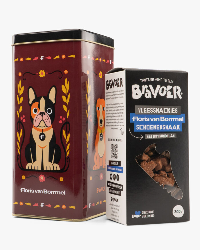 Bravoer dog treats in a tin X FvB