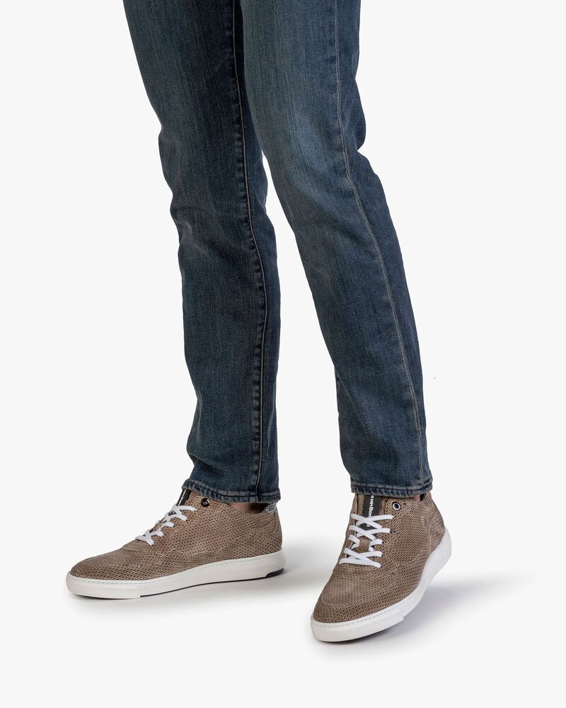 Sneaker printed suede leather sand-coloured