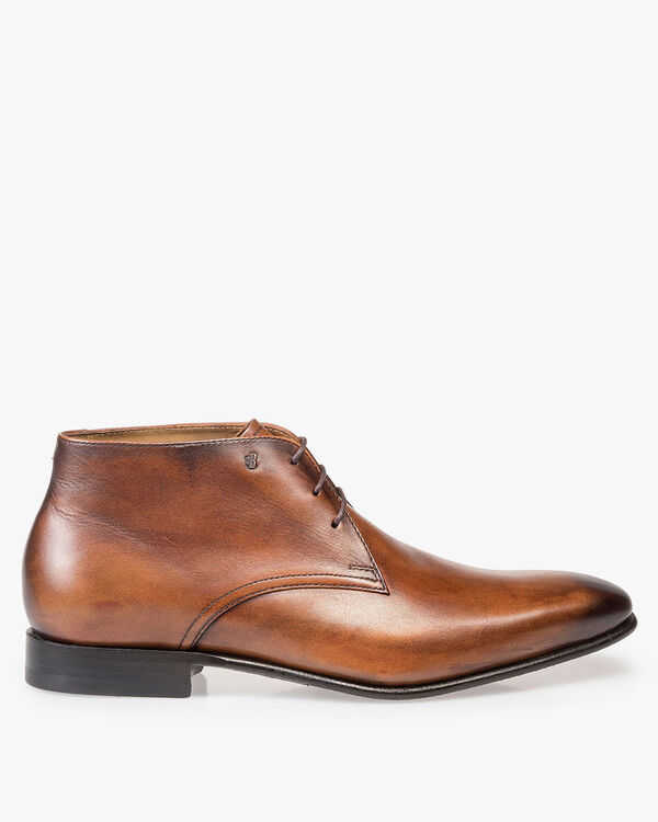 Kalfsleren veterschoen cognac