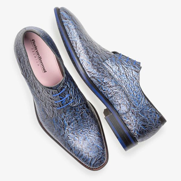 Premium donkerblauwe lakleren veterschoen met print