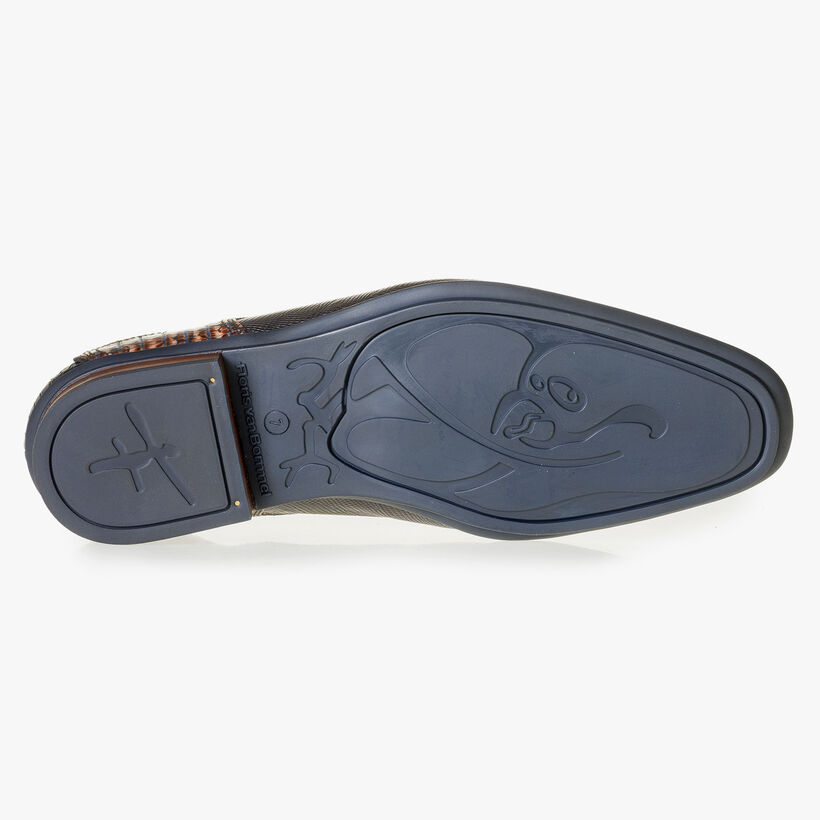 Kalfsleren veterschoen cognac met lizardprint