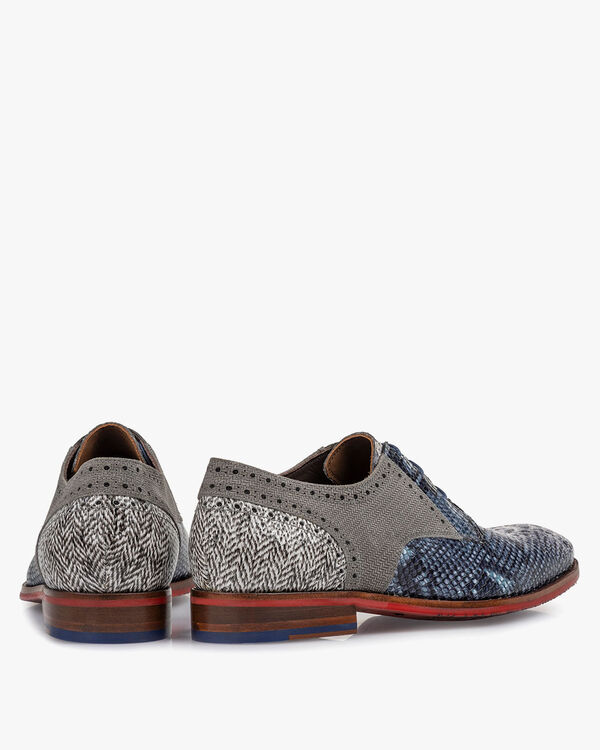 Veterschoen leer met print blauw