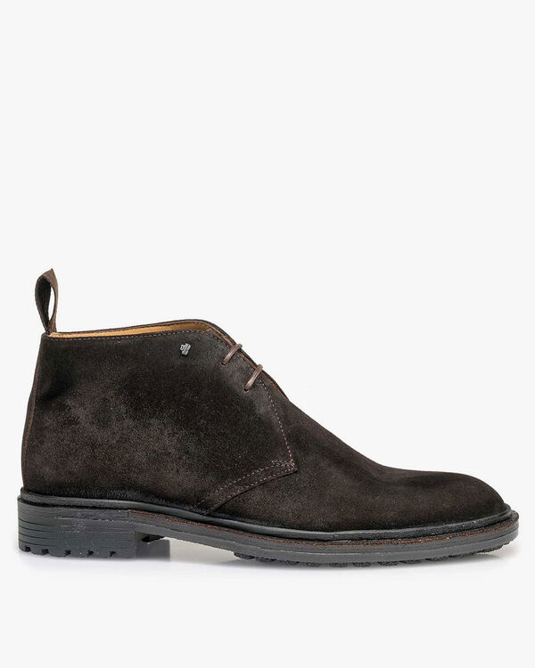 Dark brown suede leather lace boot