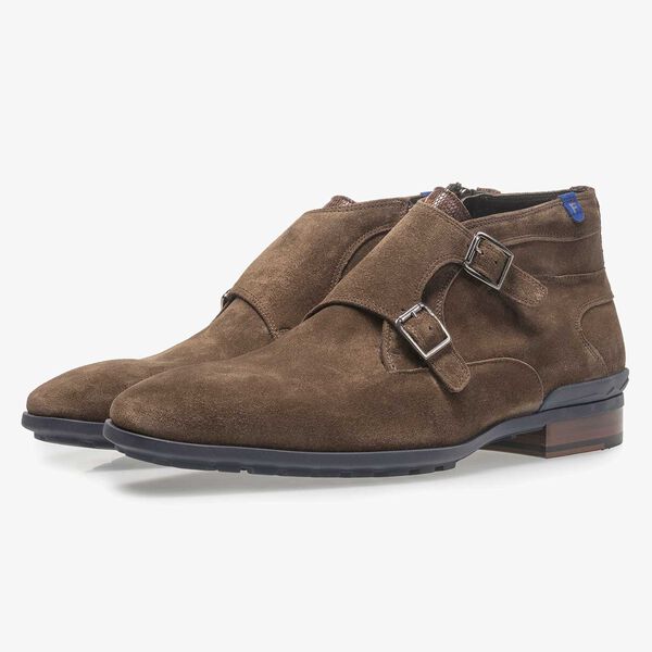 Dark taupe-coloured suede monk strap
