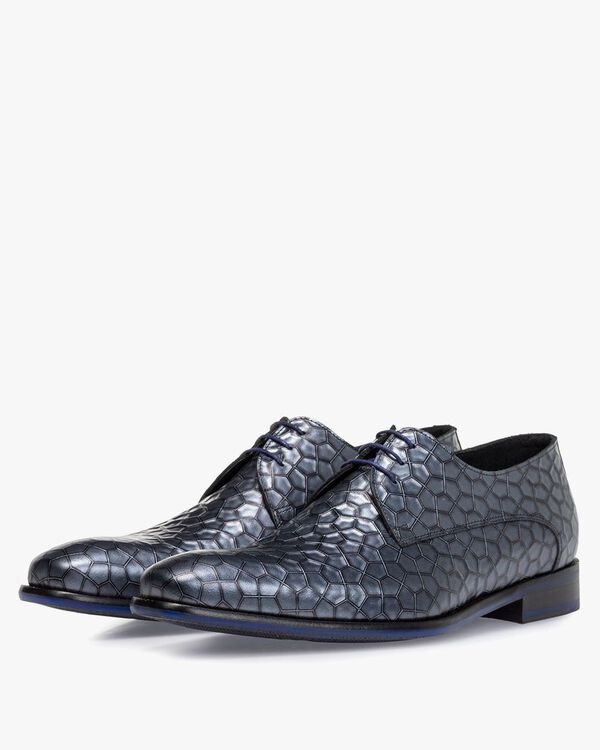 Lace shoe metallic print grey