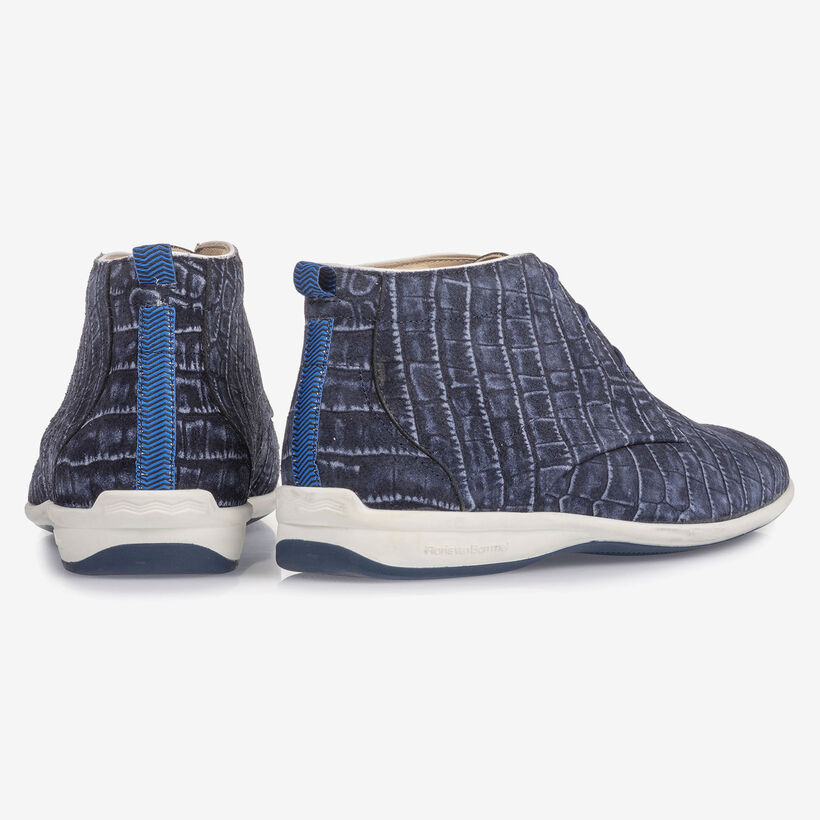 Blauwe veterboot met crocoprint
