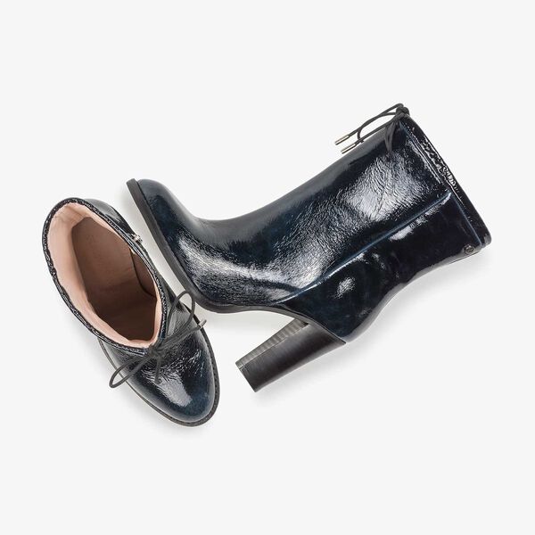 Blue patent leather ankle boots