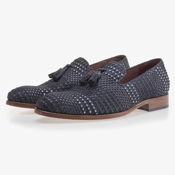 Dark blue braided suede leather loafer