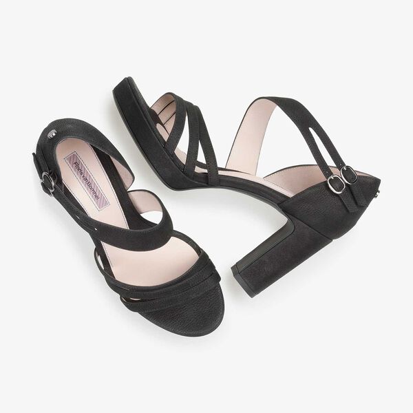 Black slightly structured high-heeled nubuck leather sandal