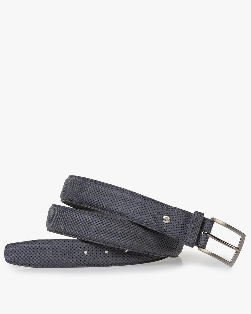 Donkerblauwe su&egrave;de riem met print