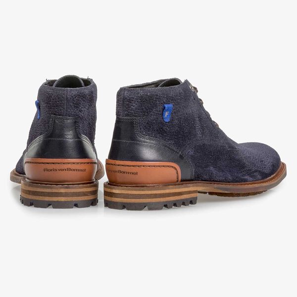 Dark blue printed suede leather lace boot