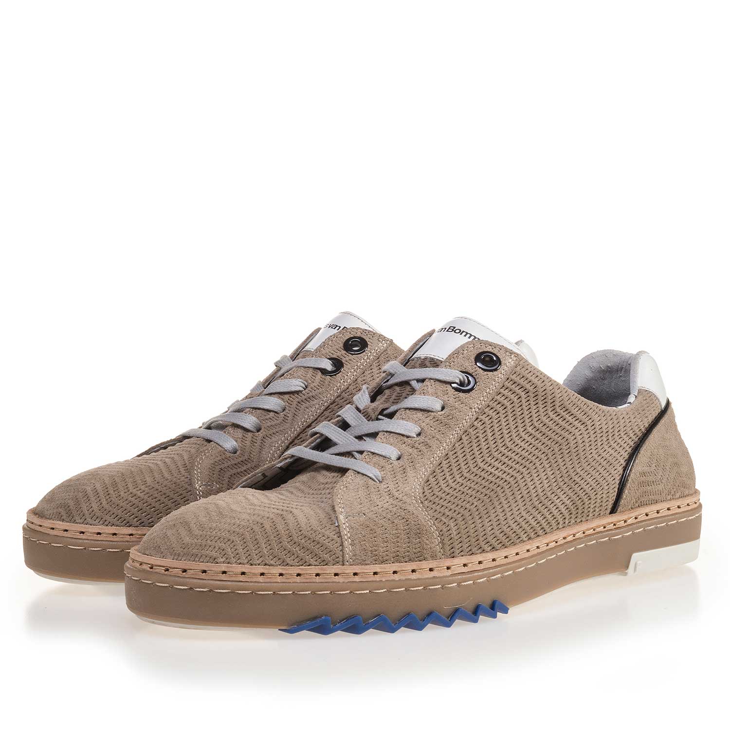 14057/05 - Zandkleurige leren sneaker met dessin 14057/05 - Zandkleurige leren sneaker met dessin