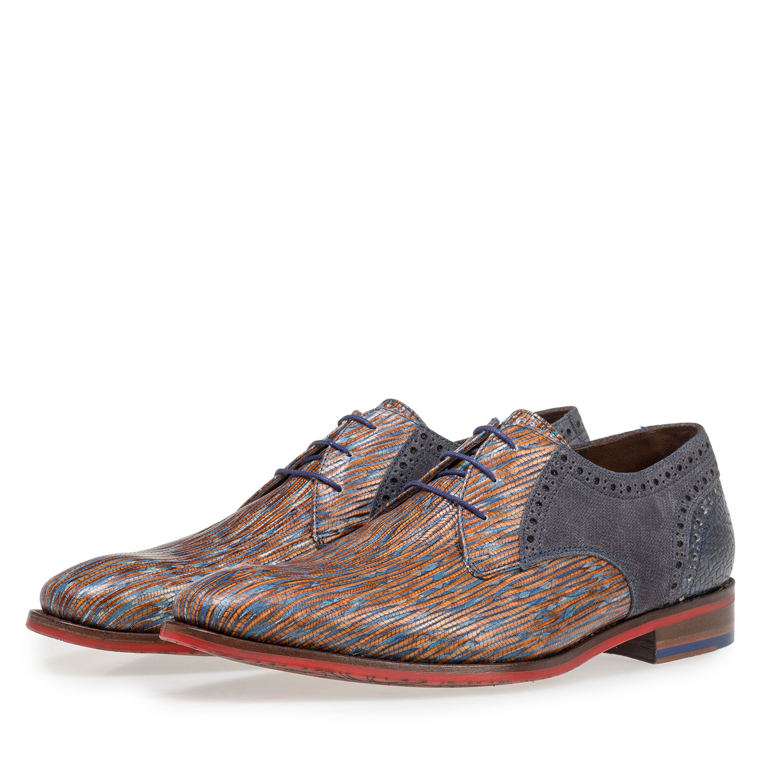 18107/07 - Blue and red lace shoe with lizard print 18107/07 - Blue and red lace shoe with lizard print