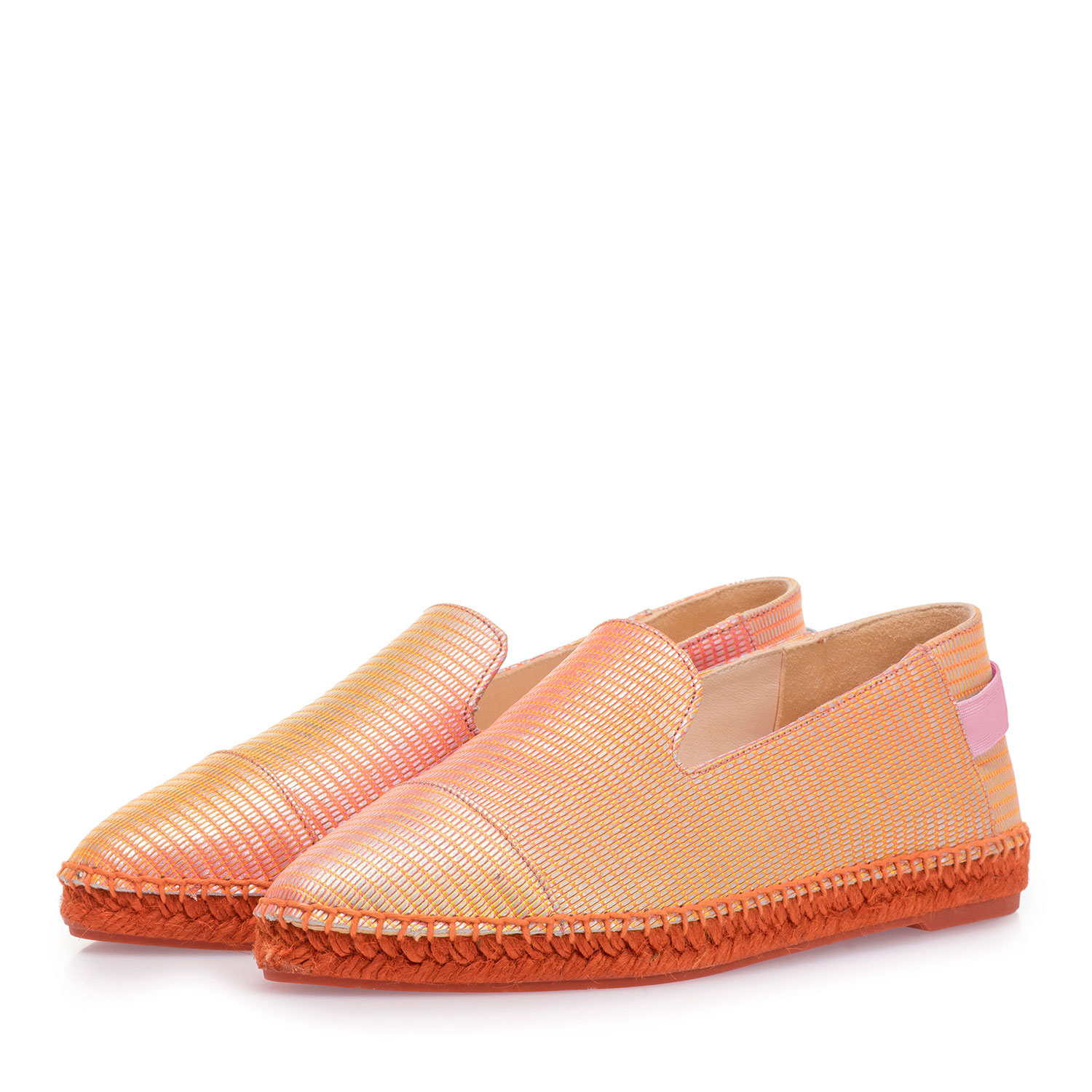 85420/08 - Oranje leren espadrille met metallicprint 85420/08 - Oranje leren espadrille met metallicprint