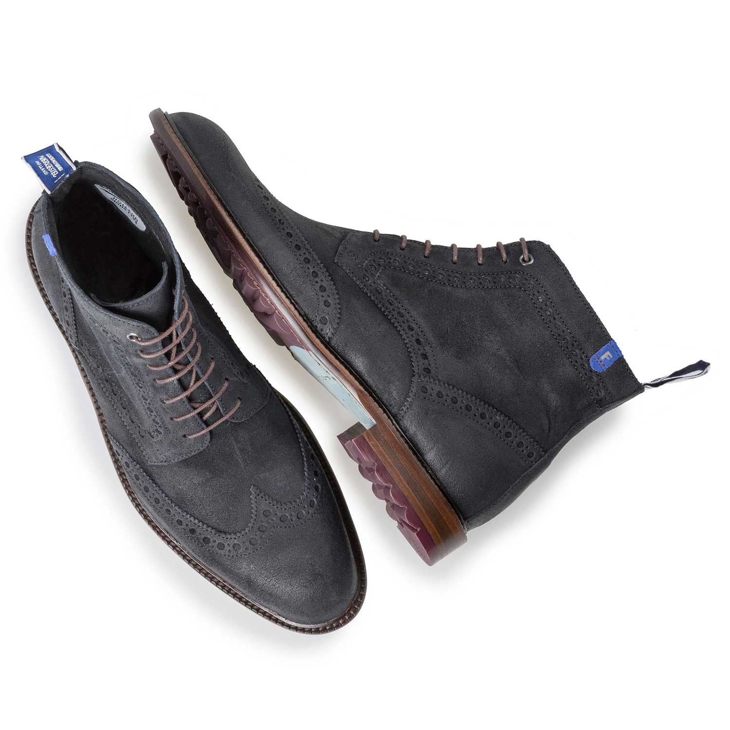10506/03 - Blauwe suède brogue veterboot 10506/03 - Blauwe suède brogue veterboot