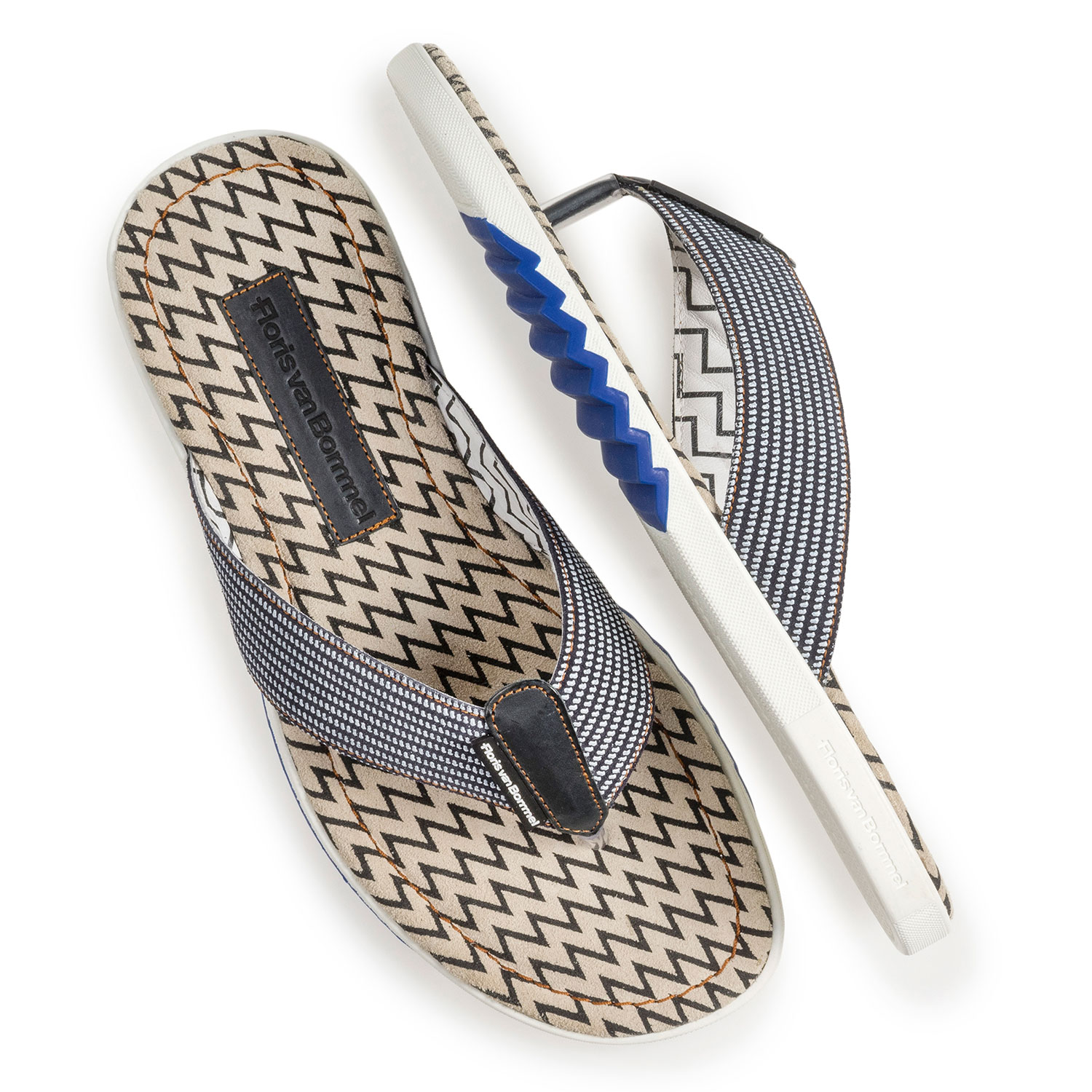 20201/13 - Blue suede leather thong slipper with print 20201/13 - Blue suede leather thong slipper with print