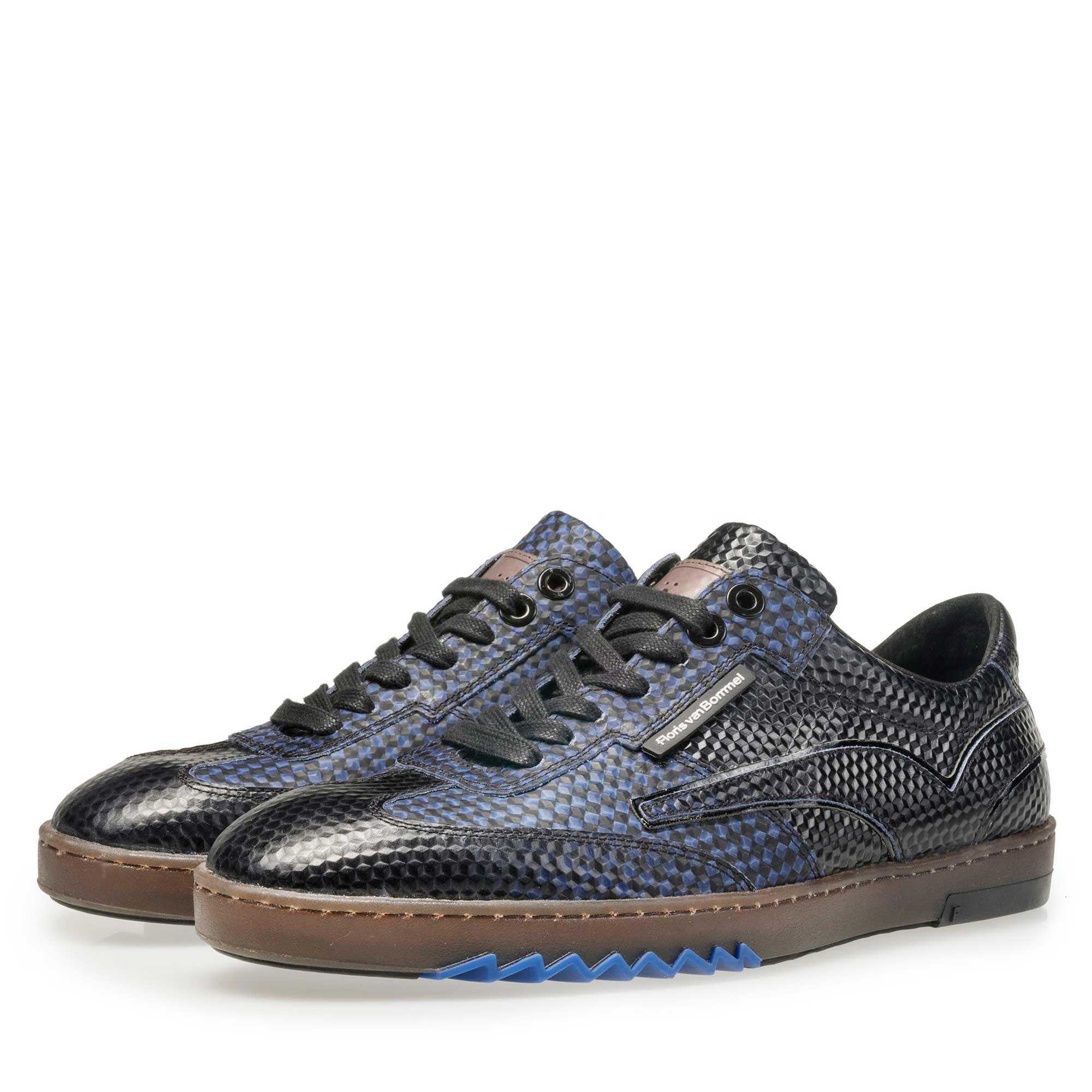 16074/21 - Floris van Bommel donkerblauwe print heren sneaker 16074/21 - Floris van Bommel donkerblauwe print heren sneaker