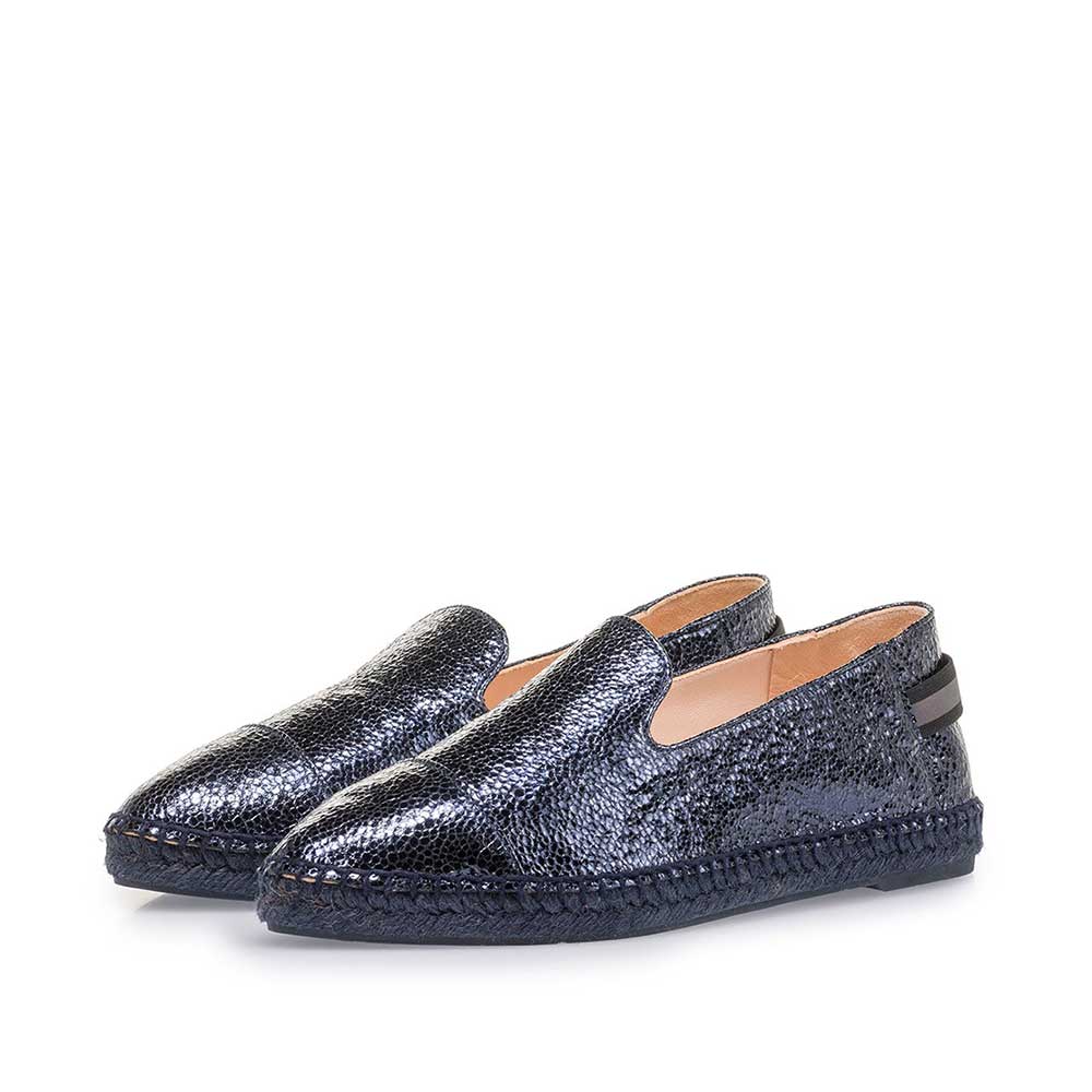 85420/02 - Donkerblauwe leren espadrille met metallicprint 85420/02 - Donkerblauwe leren espadrille met metallicprint