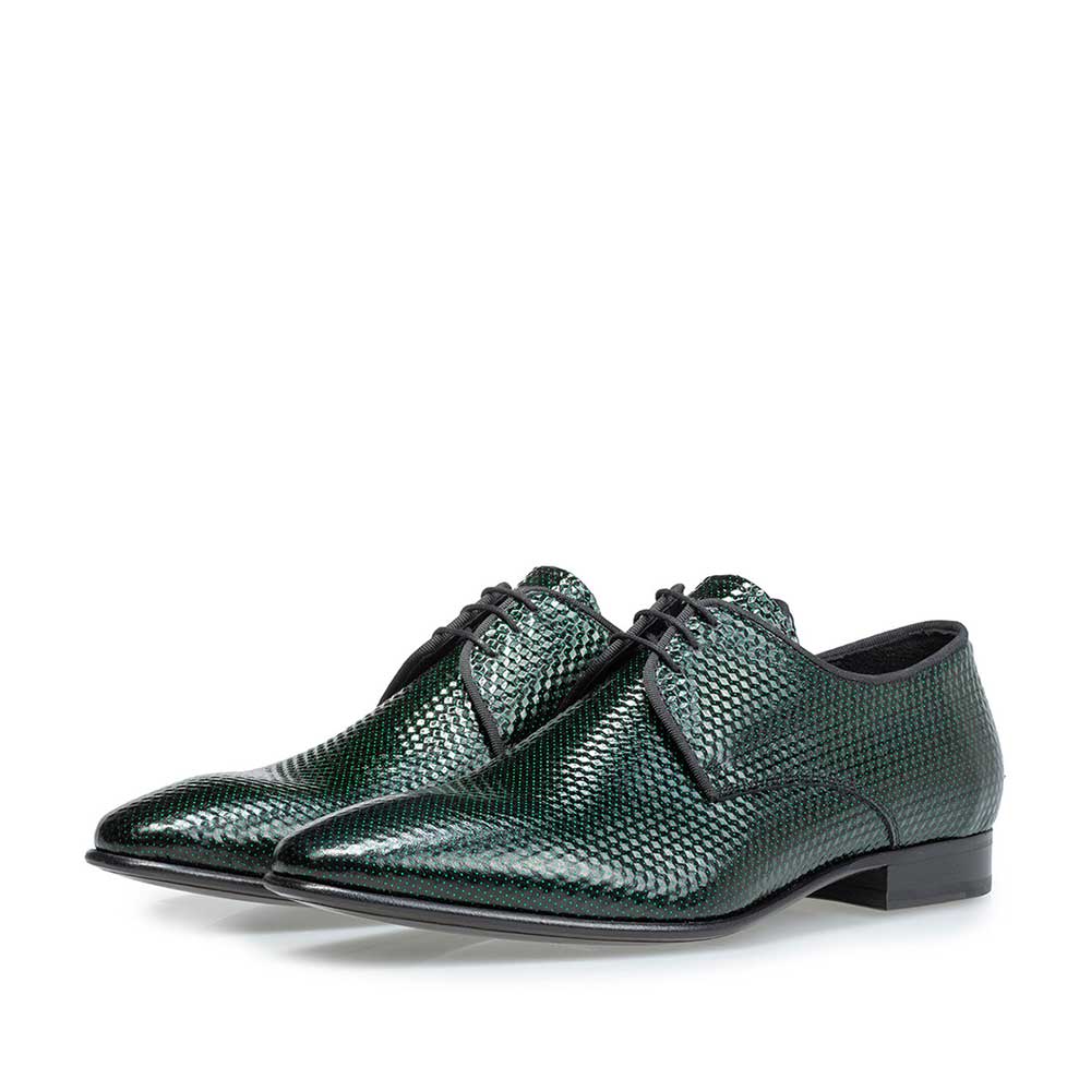 14338/08 - Veterschoen geprint leer groen 14338/08 - Veterschoen geprint leer groen