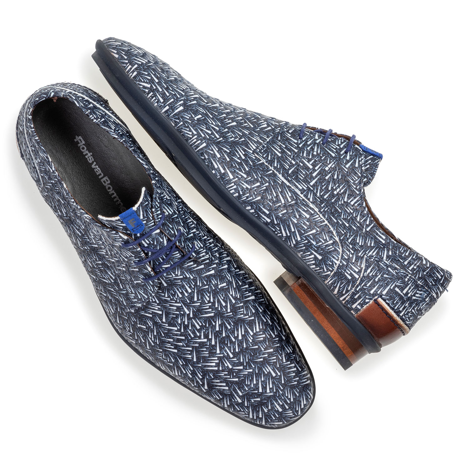 18240/01 - Veterschoen nubuck print blauw 18240/01 - Veterschoen nubuck print blauw