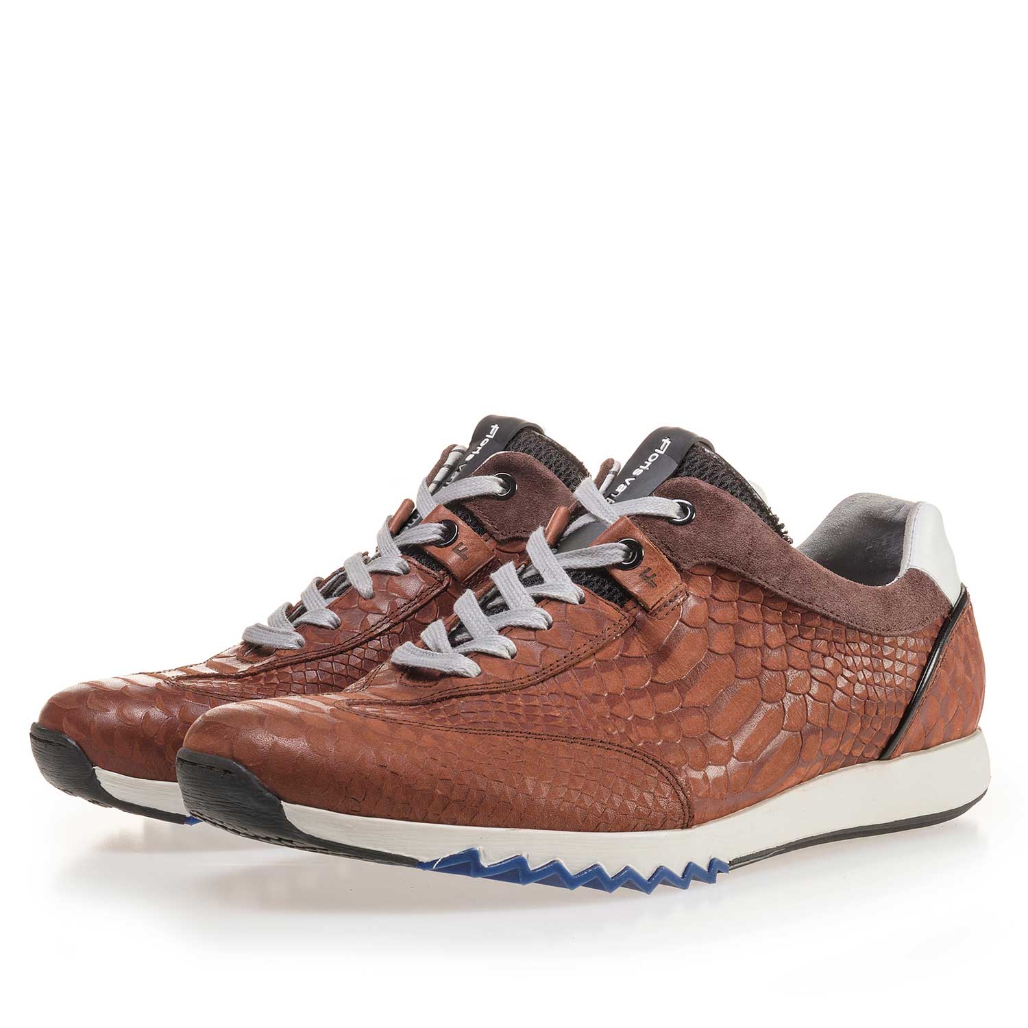 16219/03 - Cognac leren sneaker met snakeprint 16219/03 - Cognac leren sneaker met snakeprint