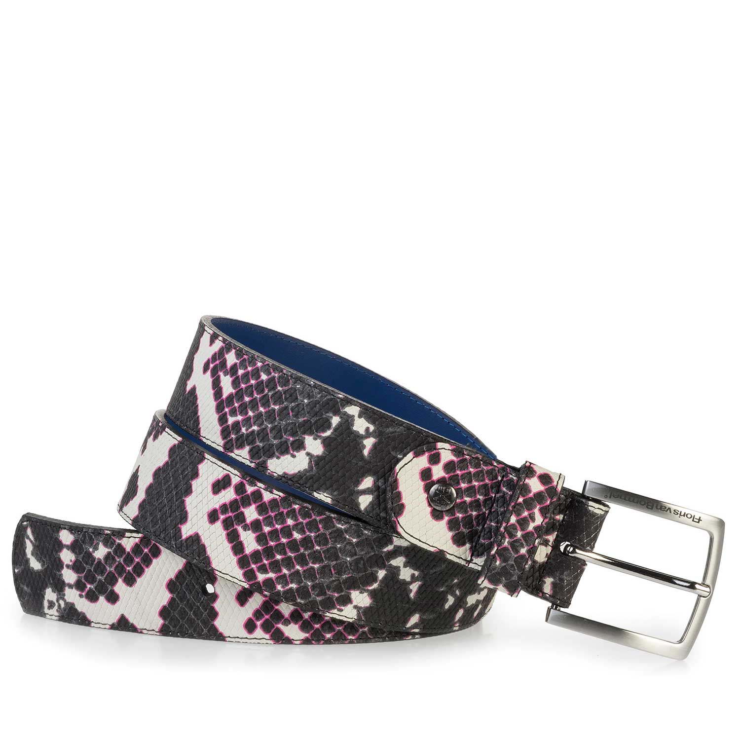 75184/18 - Witte leren riem met zwarte snakeprint 75184/18 - Witte leren riem met zwarte snakeprint
