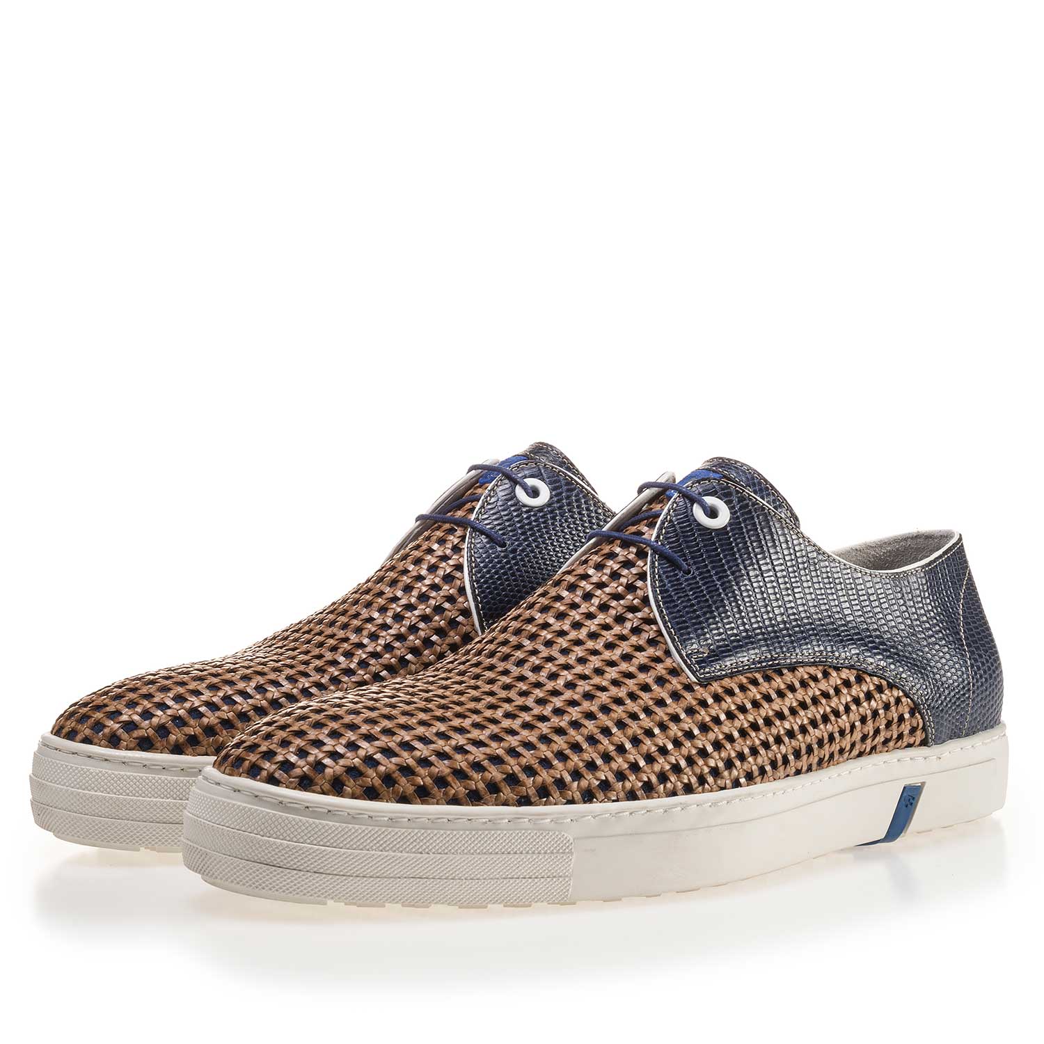 14087/01 - Premium blauwe sneaker van gevlochten leer 14087/01 - Premium blauwe sneaker van gevlochten leer