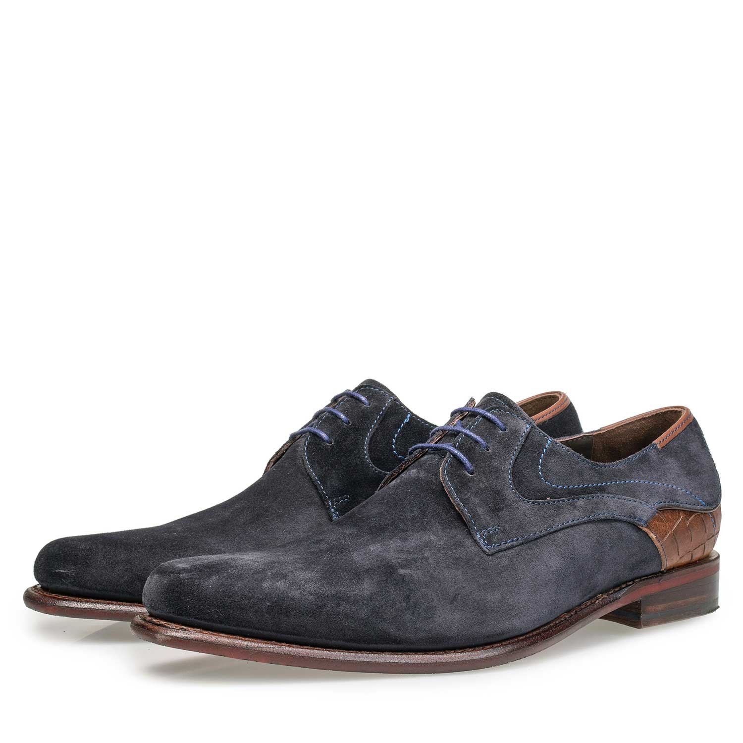 18079/00 - Dark blue calf suede leather lace shoe 18079/00 - Dark blue calf suede leather lace shoe