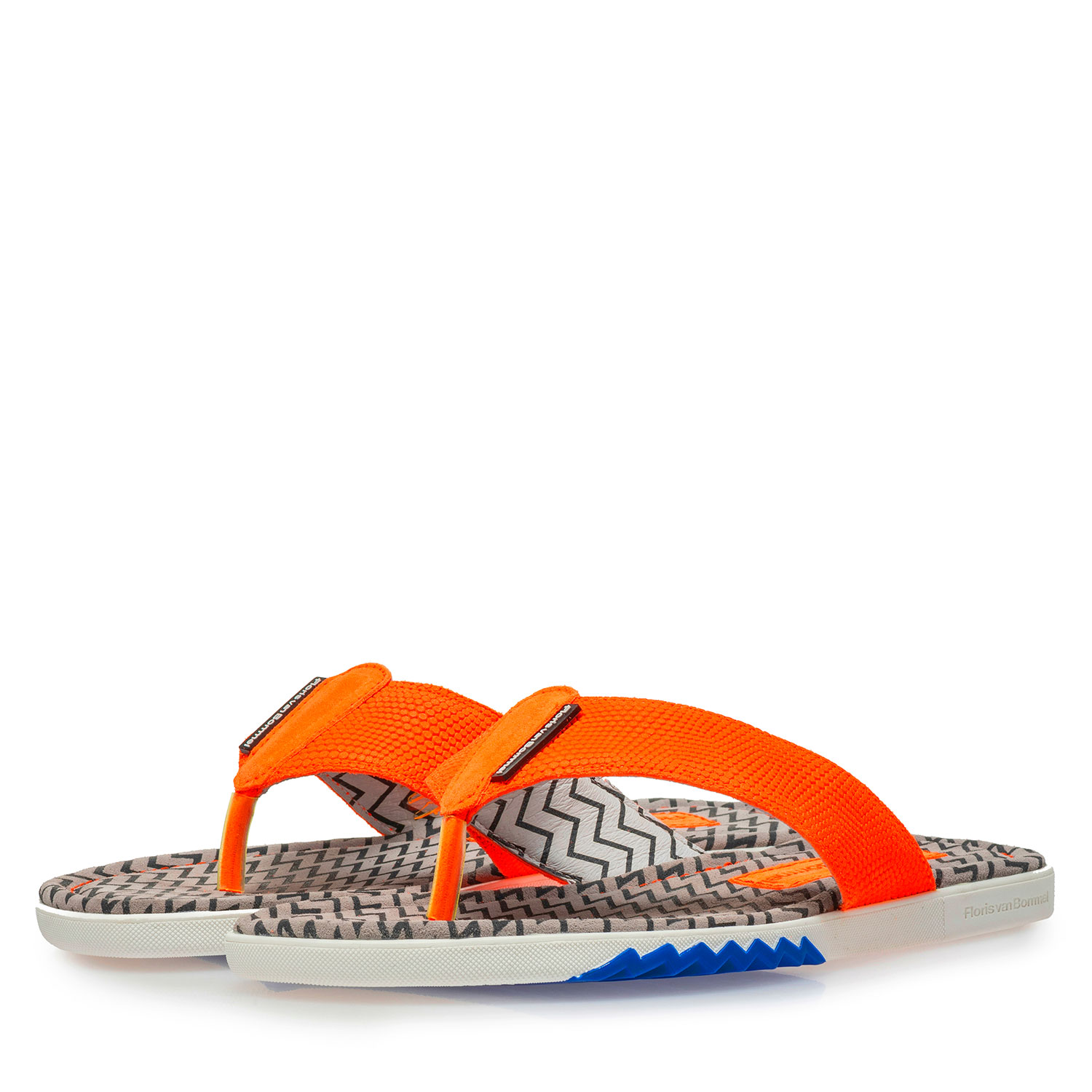 20201/19 - Suède teenslipper oranje met print 20201/19 - Suède teenslipper oranje met print
