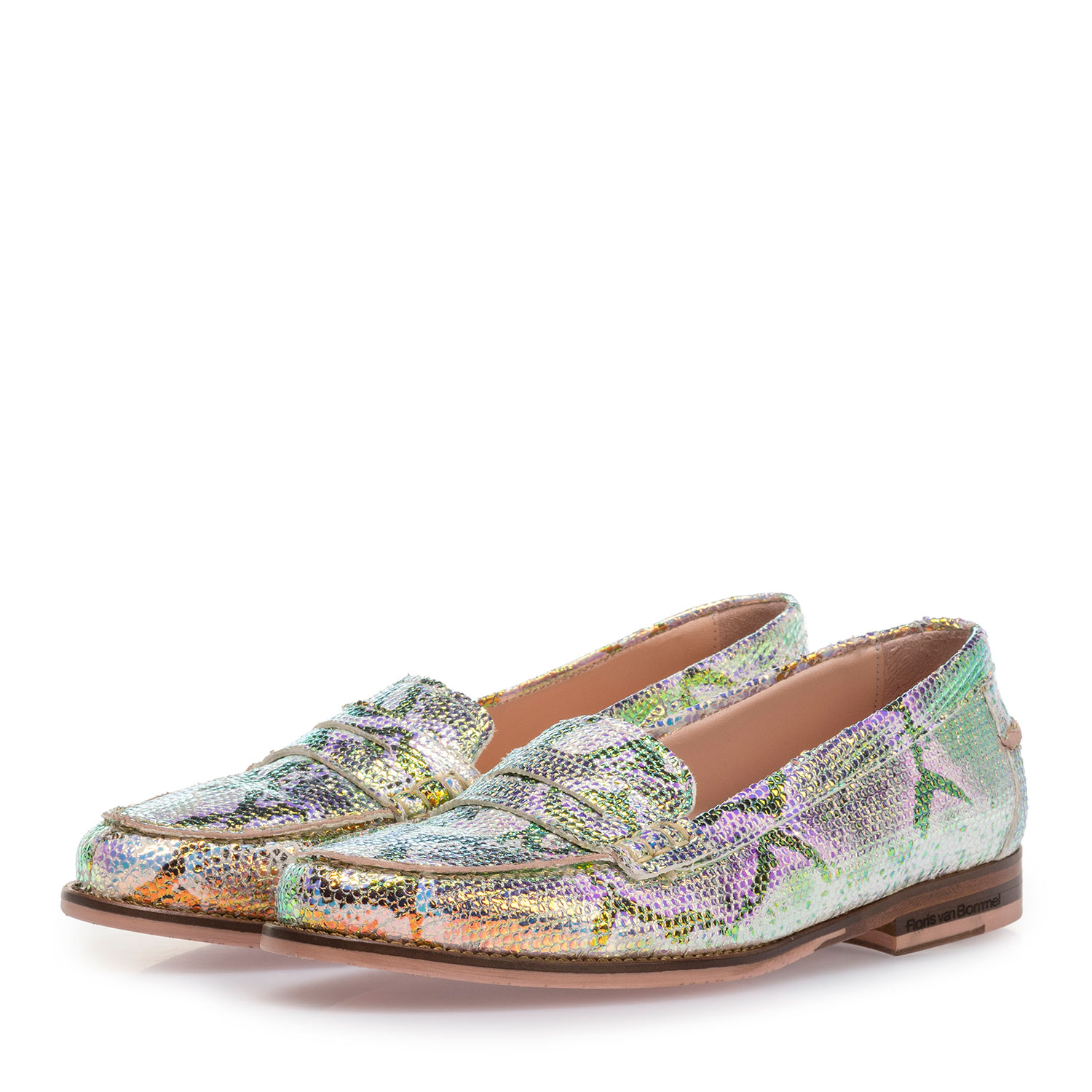 85409/15 - Leather loafer with green/gold metallic print 85409/15 - Leather loafer with green/gold metallic print