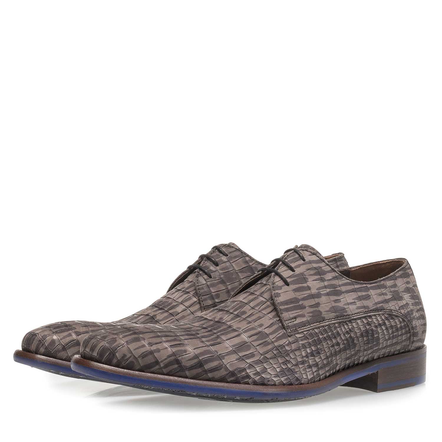 18159/12 - Grijze nubuckleren veterschoen met crocoprint 18159/12 - Grijze nubuckleren veterschoen met crocoprint
