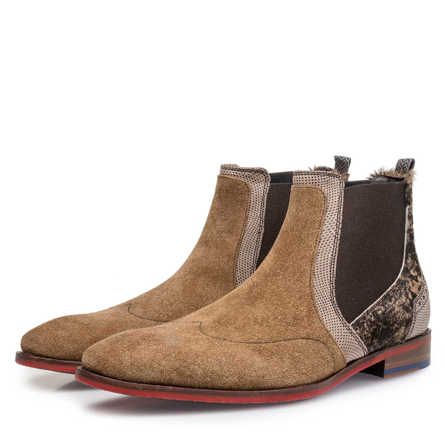 10455/05 - Bruine suède chelsea boot met ponyhair 10455/05 - Bruine suède chelsea boot met ponyhair