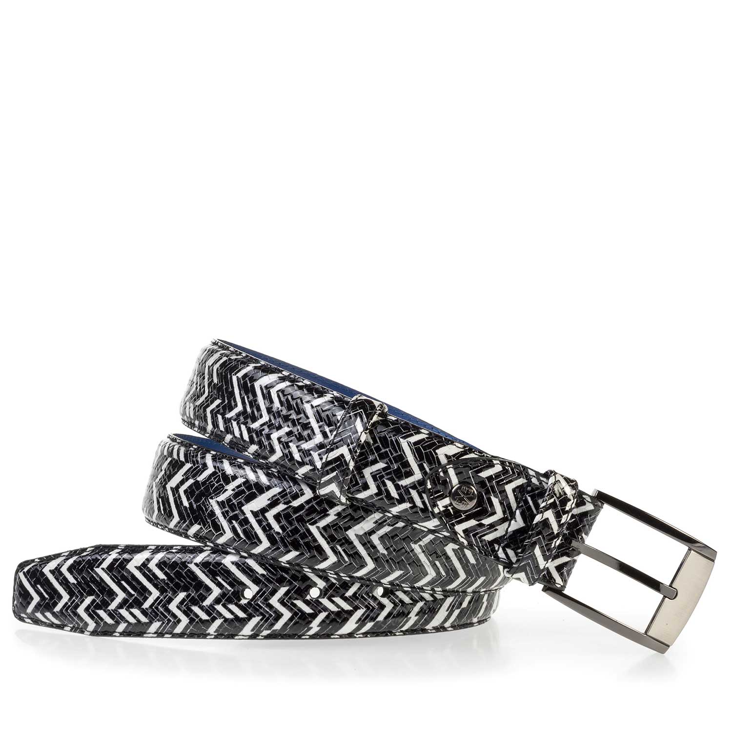 75180/01 - Zwarte-witte lakleren riem met dessin 75180/01 - Zwarte-witte lakleren riem met dessin