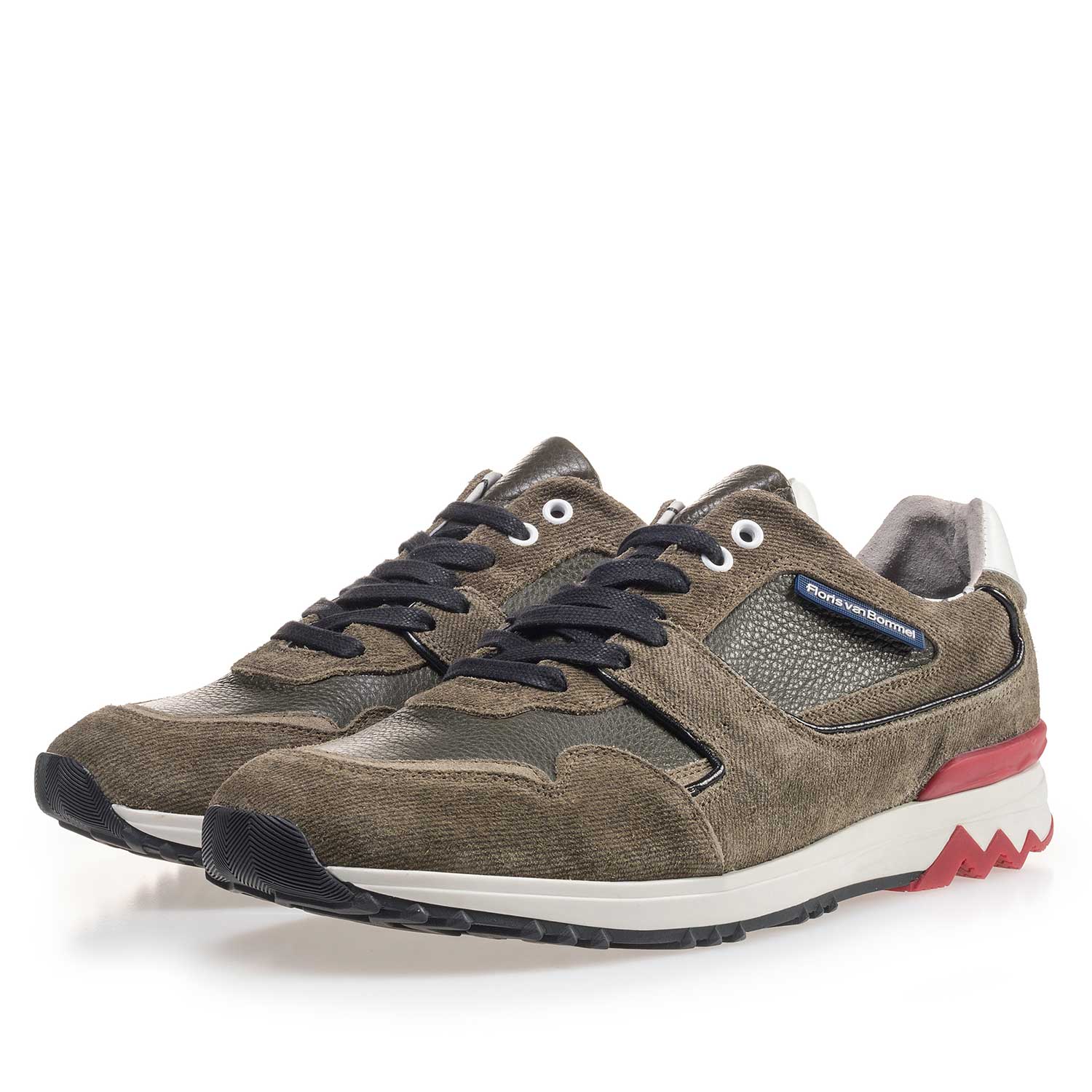 16220/08 - Olijfgroene suède sneaker met denimstructuur 16220/08 - Olijfgroene suède sneaker met denimstructuur