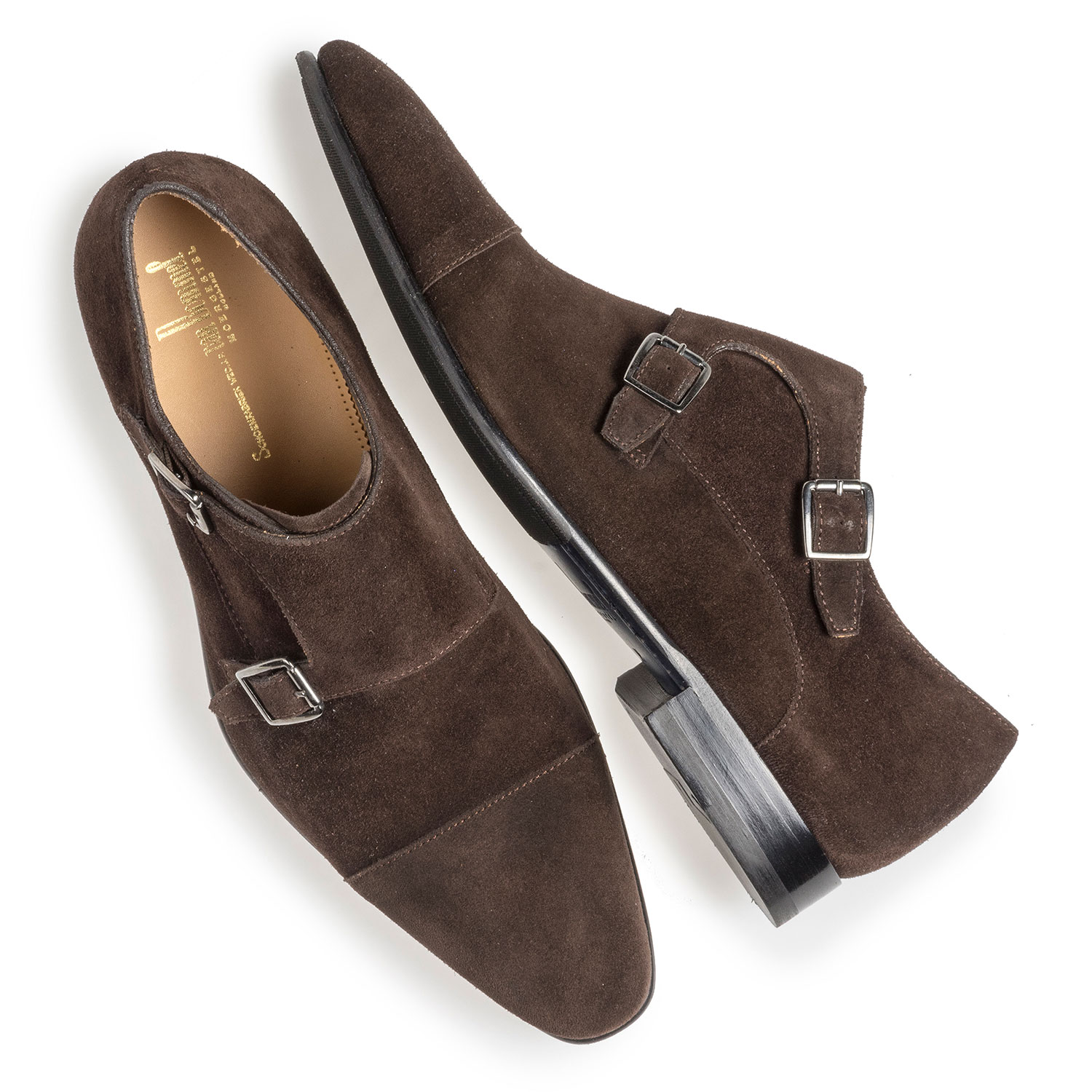 12295/08 - Dark brown suede leather double monk 12295/08 - Dark brown suede leather double monk