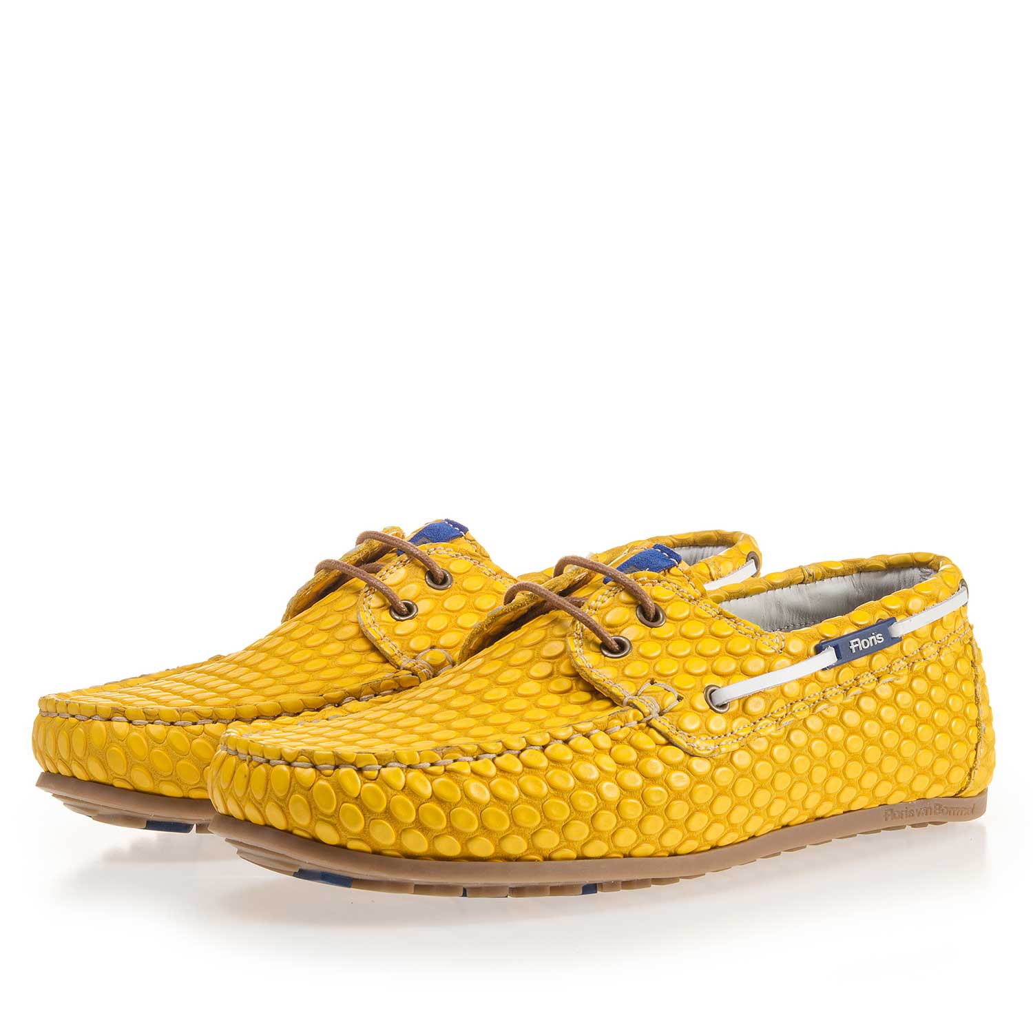 15055/01 - Gele bootschoen van leer met print 15055/01 - Gele bootschoen van leer met print