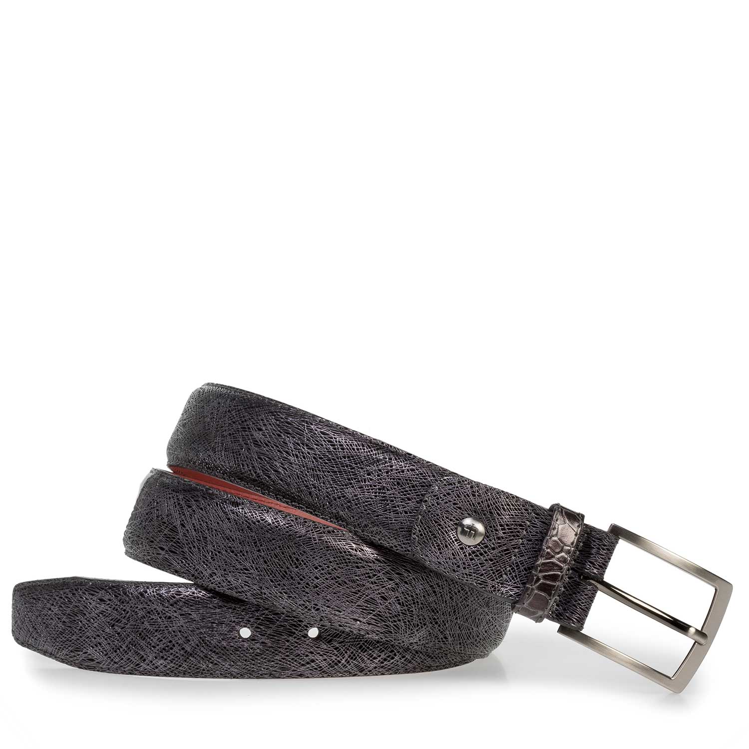 75188/41 - Zwarte leren riem met metallicprint 75188/41 - Zwarte leren riem met metallicprint